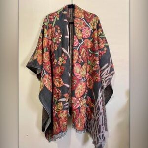 Embroidered pashmina 100% wool Ruana shawl by Anu Women’s leaves one size